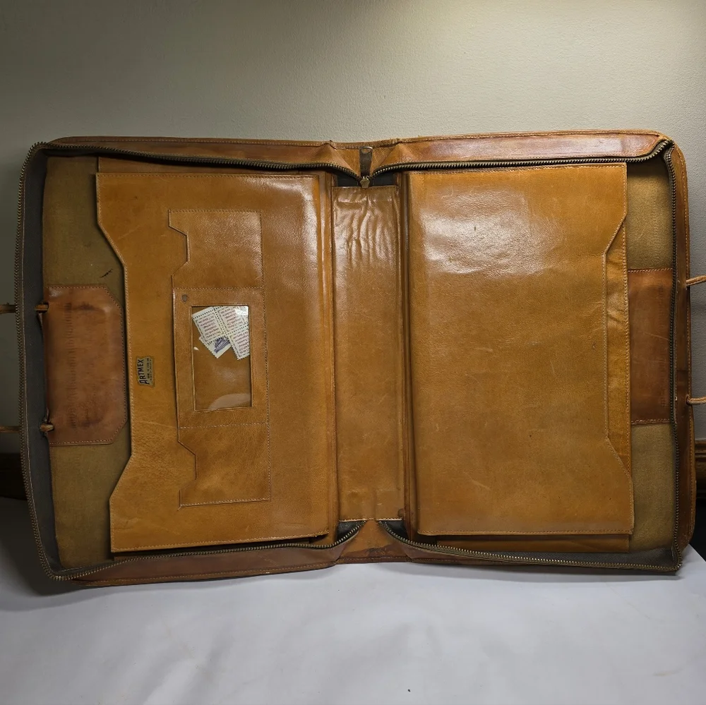 Vintage Mexico Artmex Leather Tooled Aztec Briefcase
